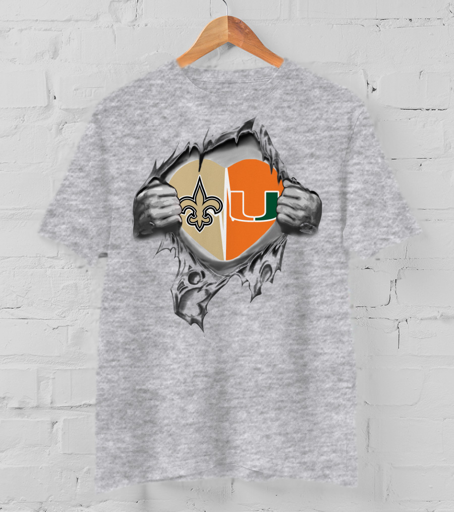 Saints Hurricanes Heart Ripped Reveal T-Shirt