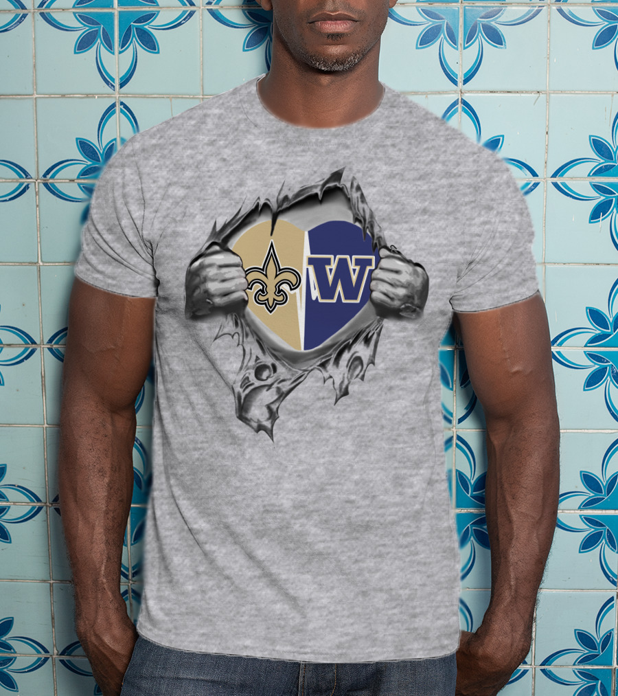 Saints Huskies Heart Logo Rip T-Shirt