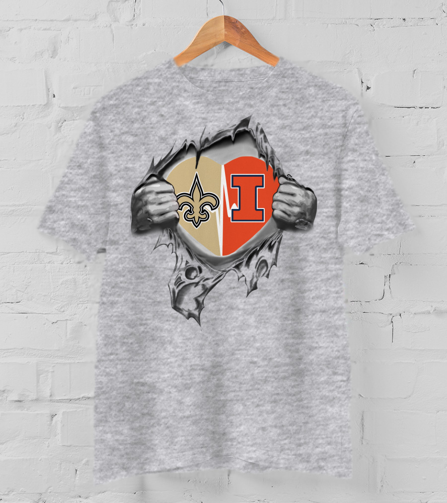 Saints Illinois Heart Fleur-de-Lis And Illinois Logo Combination T-Shirt