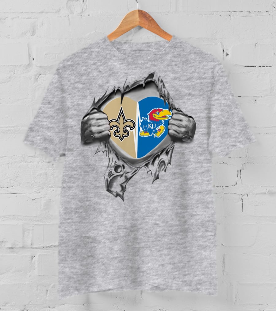 Saints Kansas Jayhawks Heart Together Inside Ripped T-Shirt