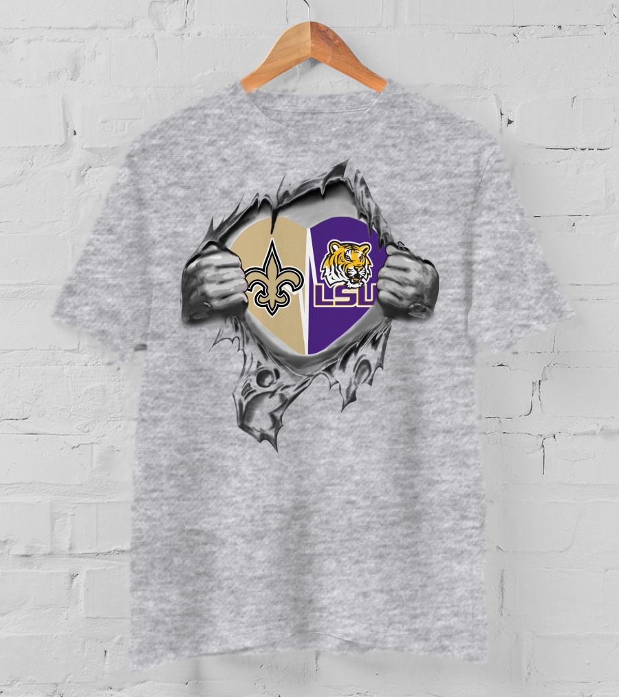 Saints LSU Tiger Heart Tearing T-Shirt