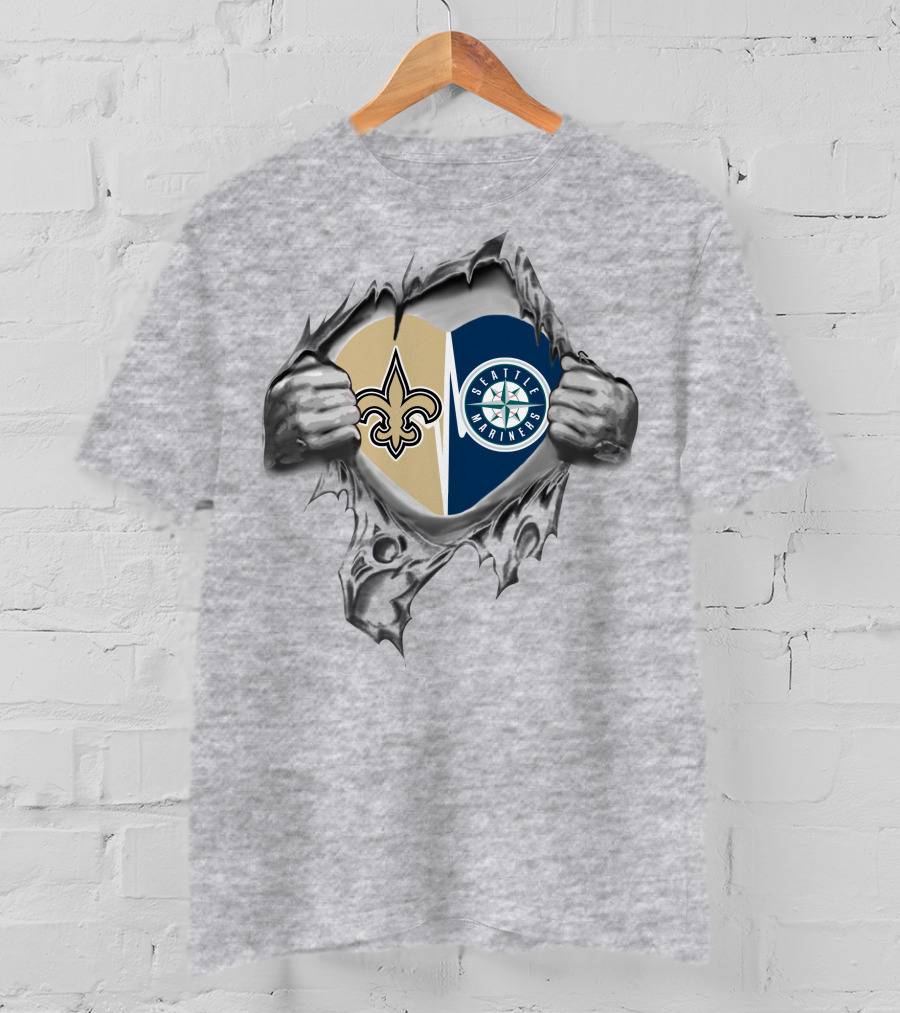 Saints Mariners Heart With New Orleans And Seattle T-Shirt
