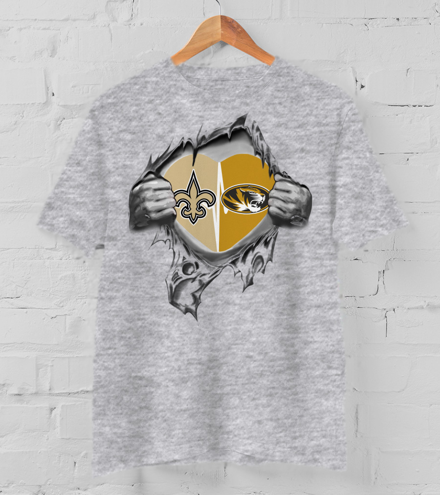 Saints Missouri Tigers Heart Torn Open T-Shirt