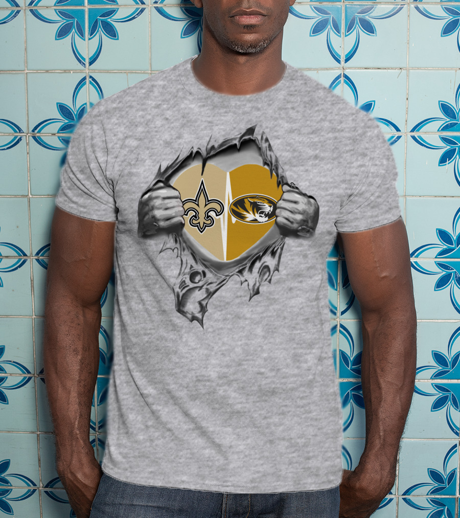 Saints Missouri Tigers Heart Torn Open T-Shirt