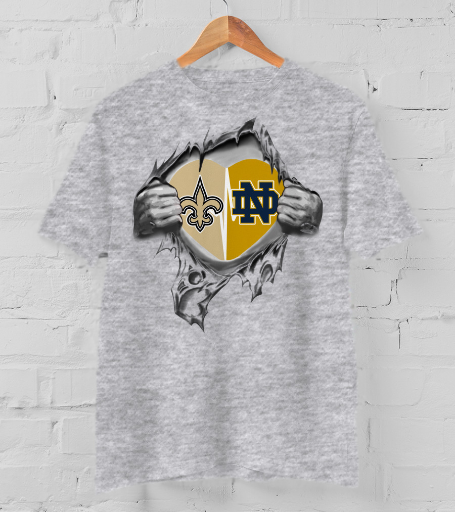 Saints Notre Dame Heart Torn Open Fleur-de-Lis ND T-Shirt