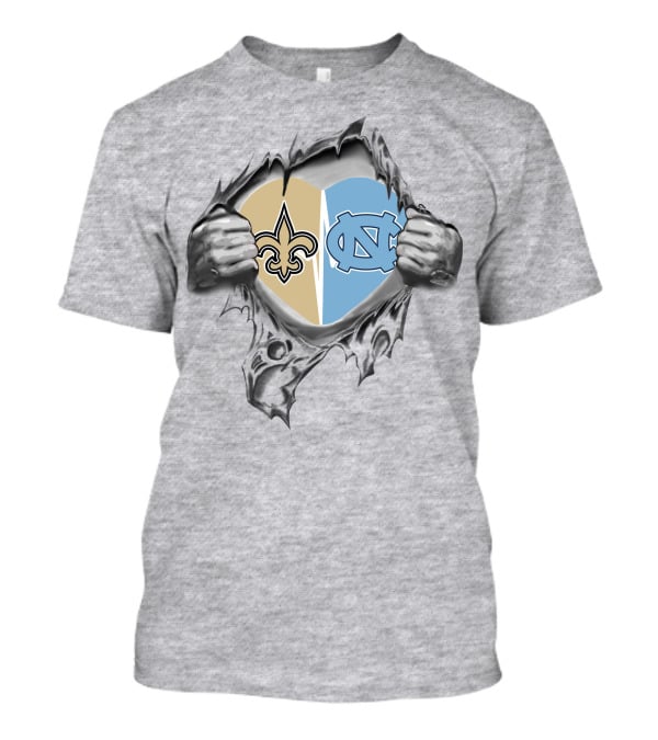 Saints Tar Heels Heart Emblem New Orleans And North Carolina T-Shirt