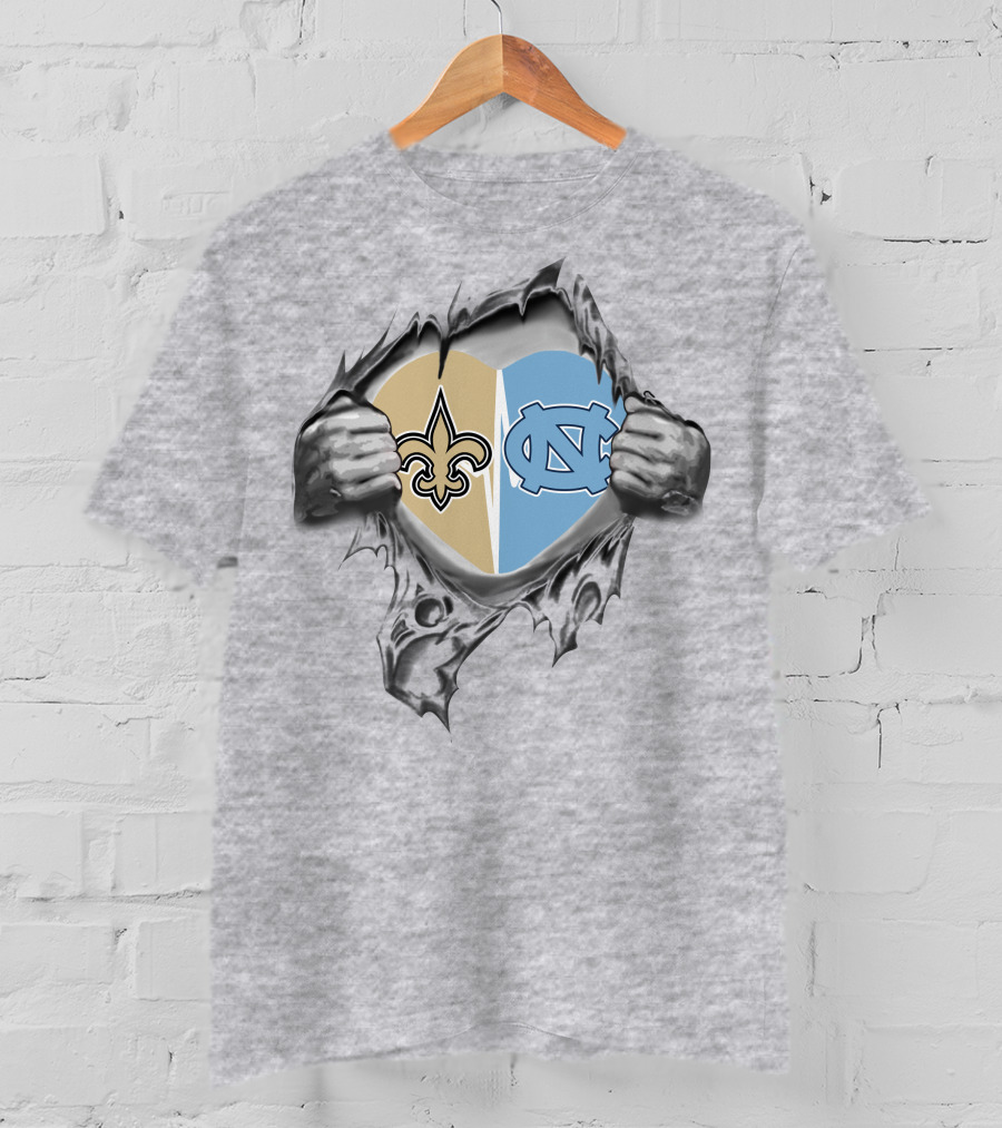 Saints Tar Heels Heart Emblem New Orleans And North Carolina T-Shirt