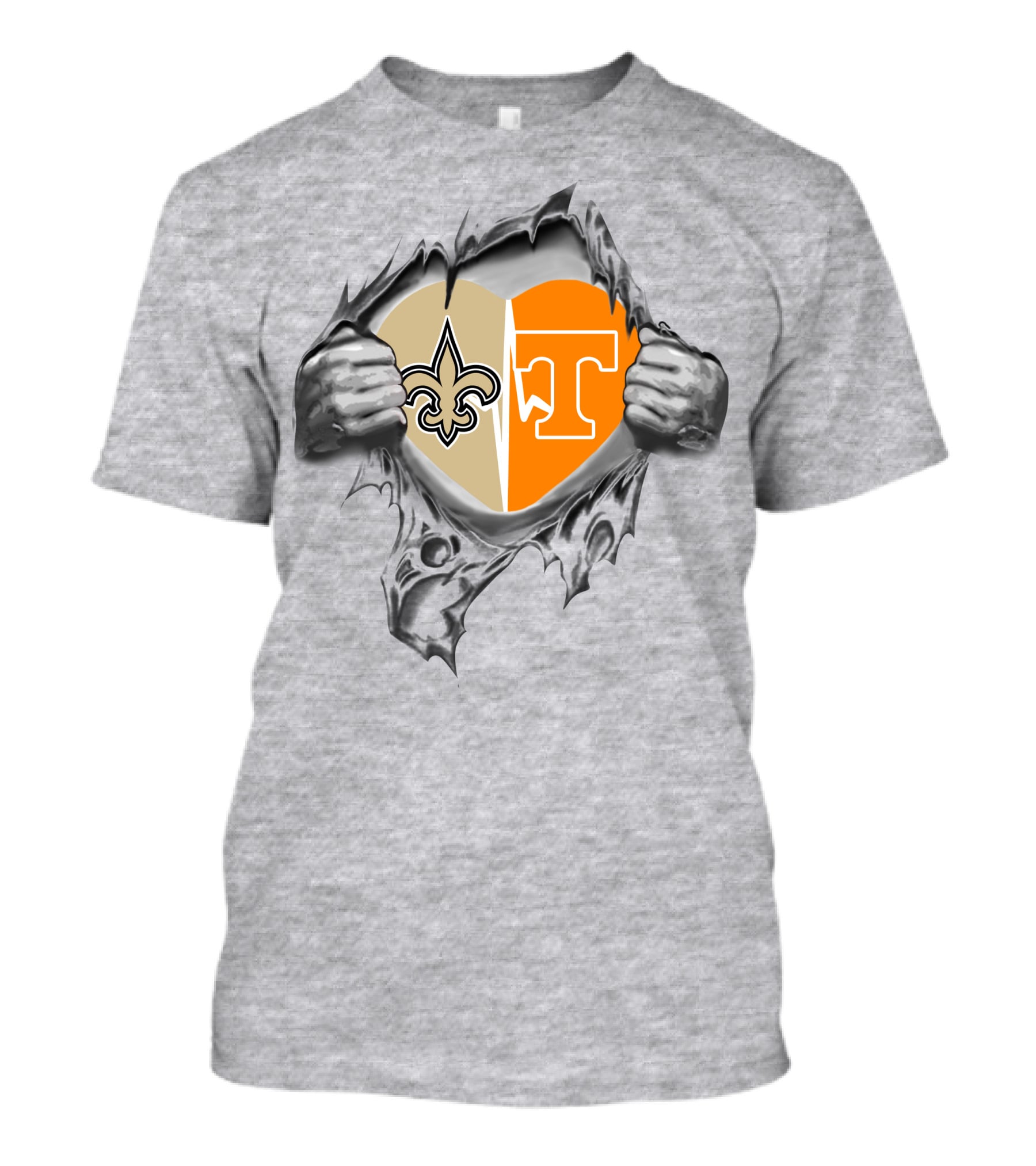 Saints Tennessee Heart Split Fleur-de-lis And Power T T-Shirt