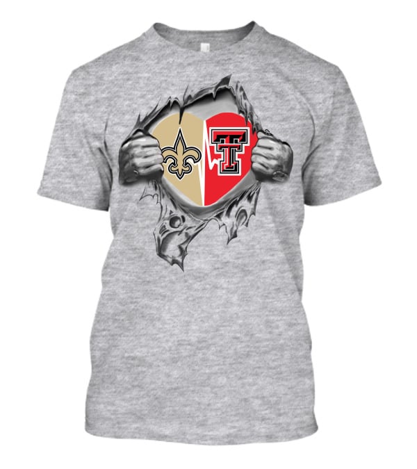 Saints Fleur-de-Lis And Texas Tech Double T Heart T-Shirt