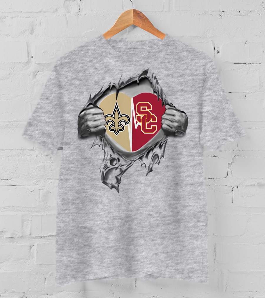 Saints Trojans Heart Logo Fans Passion Display T-Shirt