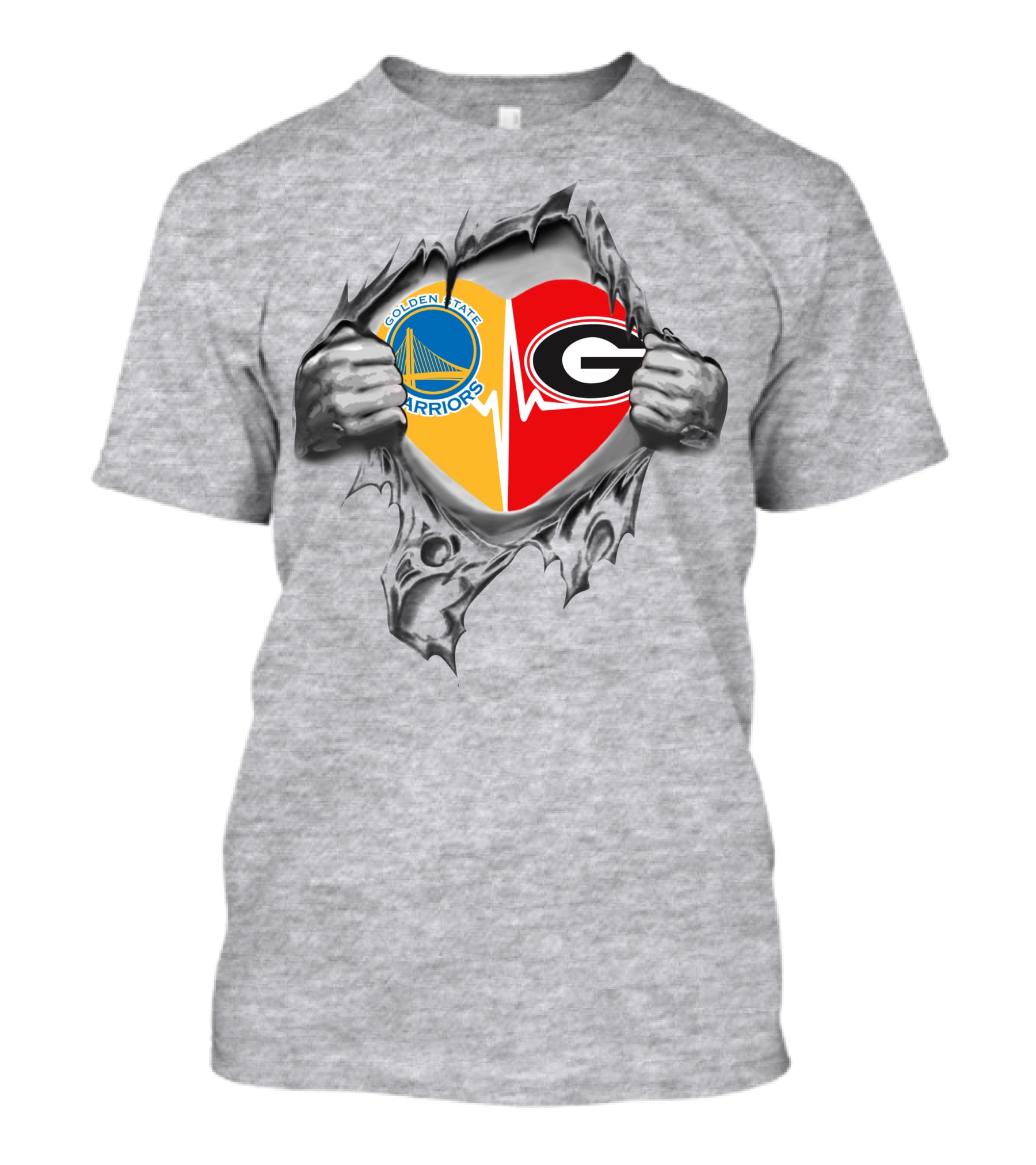 Golden State Warriors Georgia Bulldogs Heart Logo Fusion T-Shirt