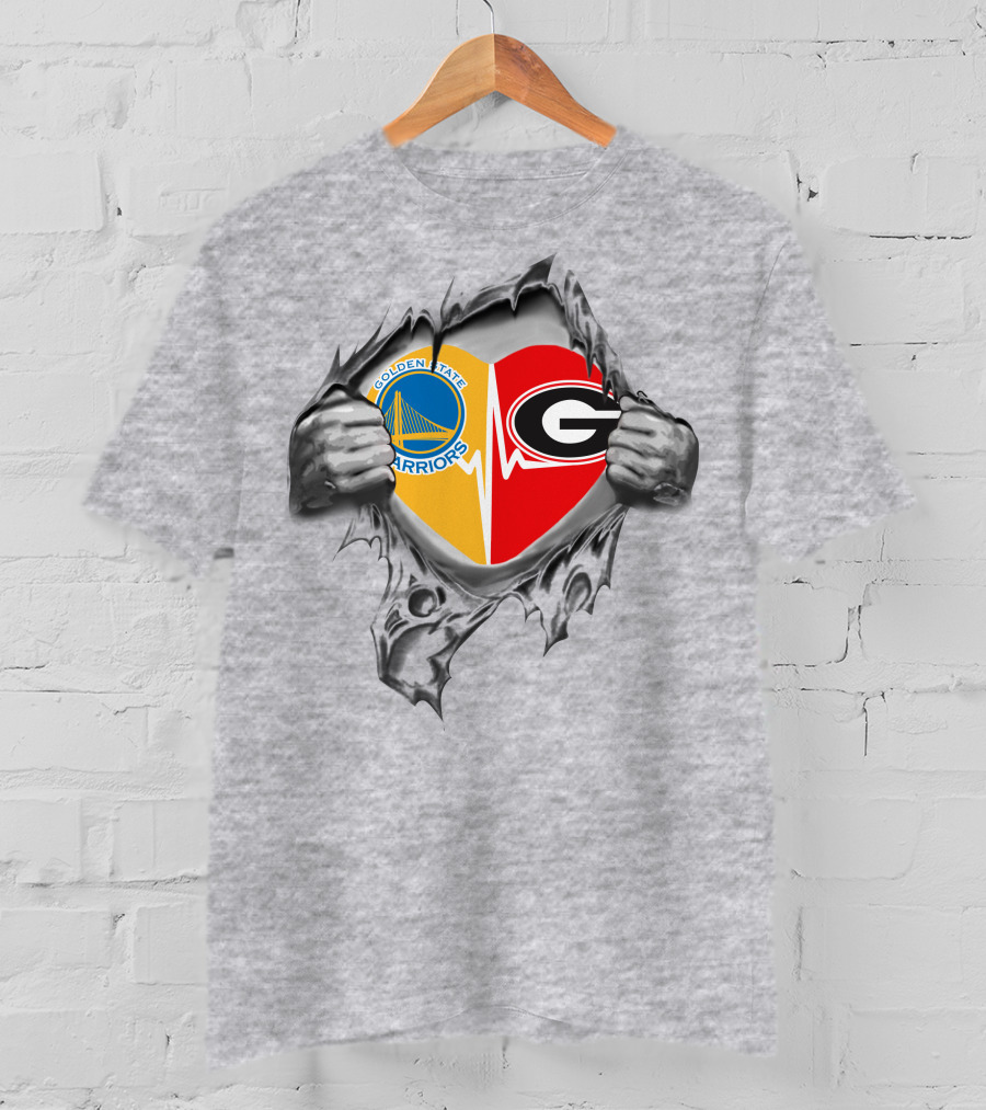 Golden State Warriors Georgia Bulldogs Heart Logo Fusion T-Shirt