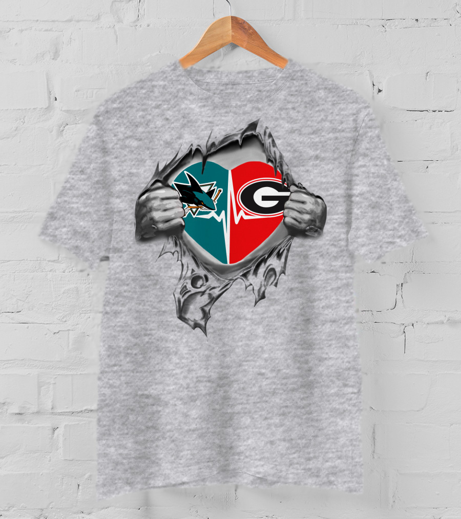 San Jose Sharks Georgia Bulldogs Heart T-Shirt