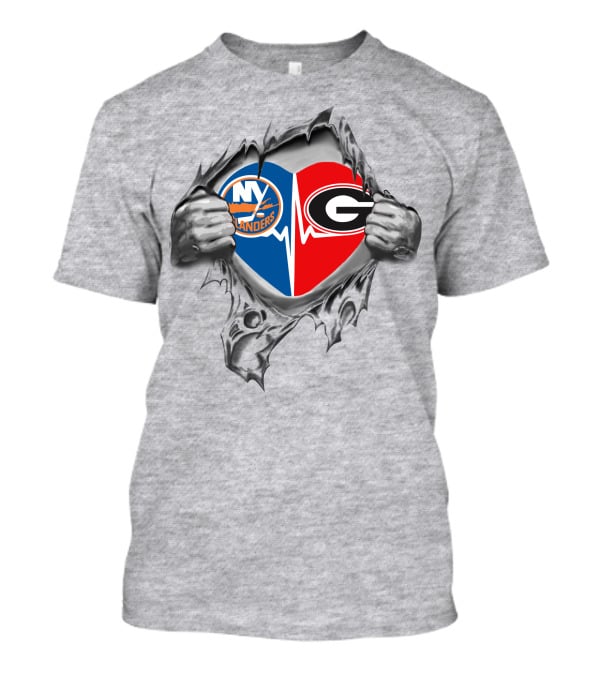 New York Islanders Georgia Bulldogs Heartbeat Logo Fan T-Shirt
