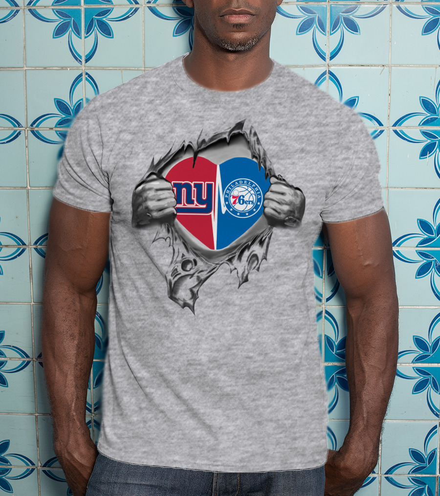 New York Giants Philadelphia 76ers Heart Symbol Togetherness T-Shirt