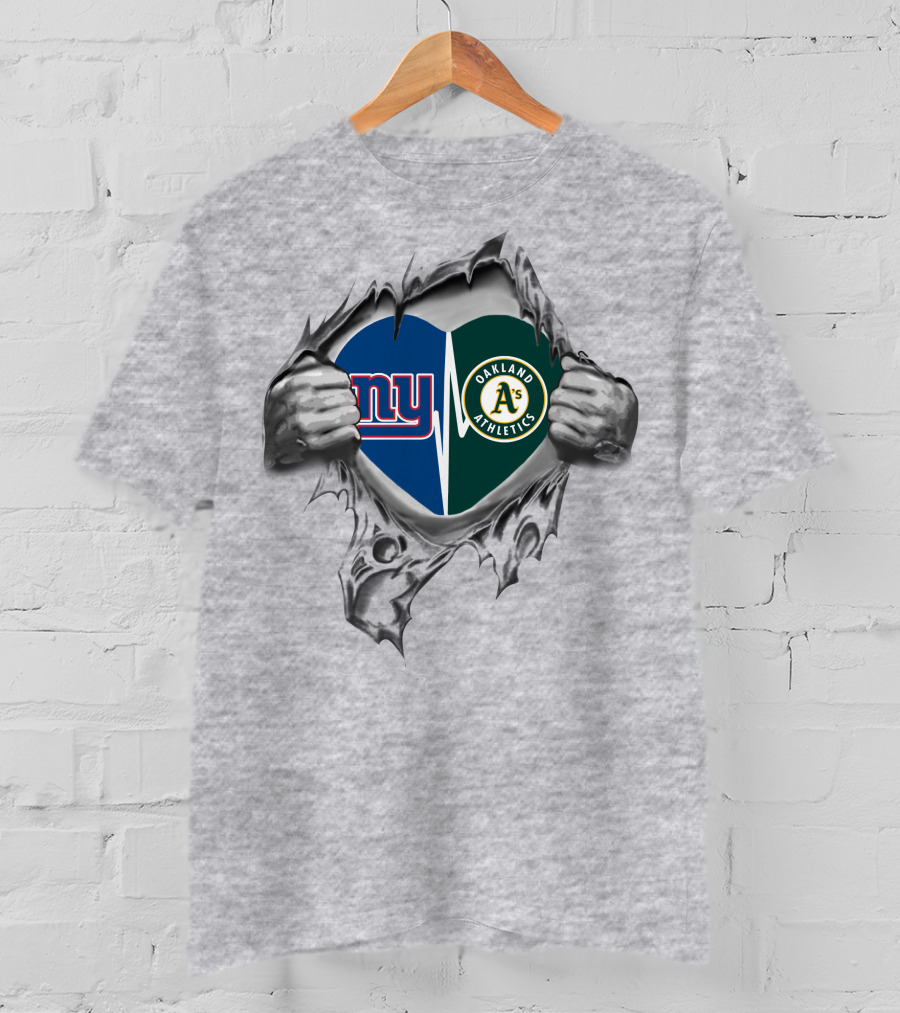 Giants Oakland Athletics Heart Silver Hands T-Shirt