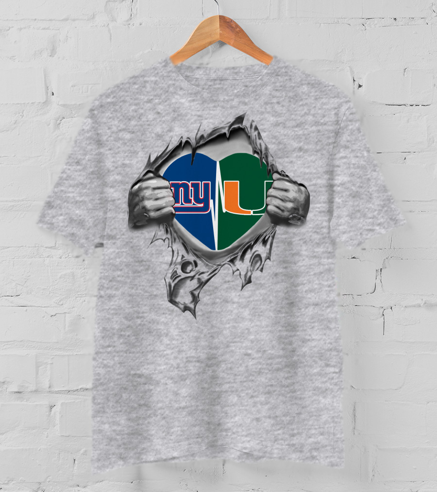 New York Giants Miami Hurricanes Heart T-Shirt