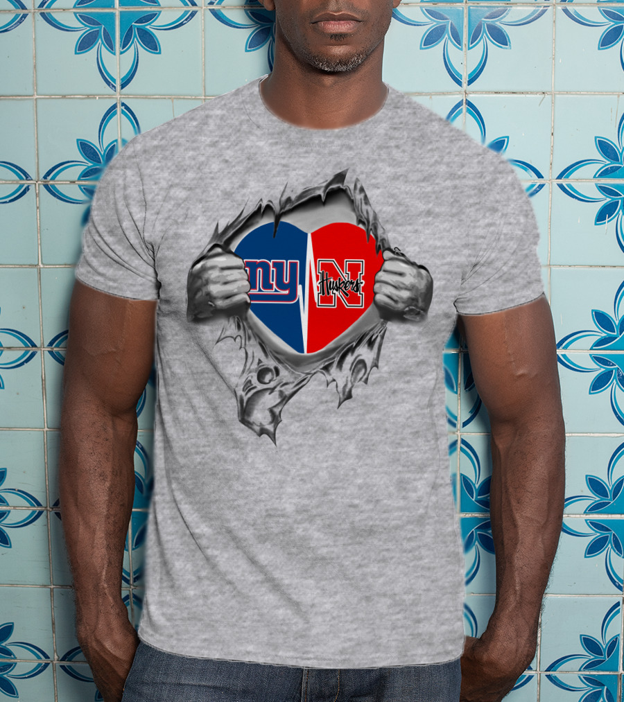Giants Huskers Heart Split Ny Nebraska Huskers T-Shirt