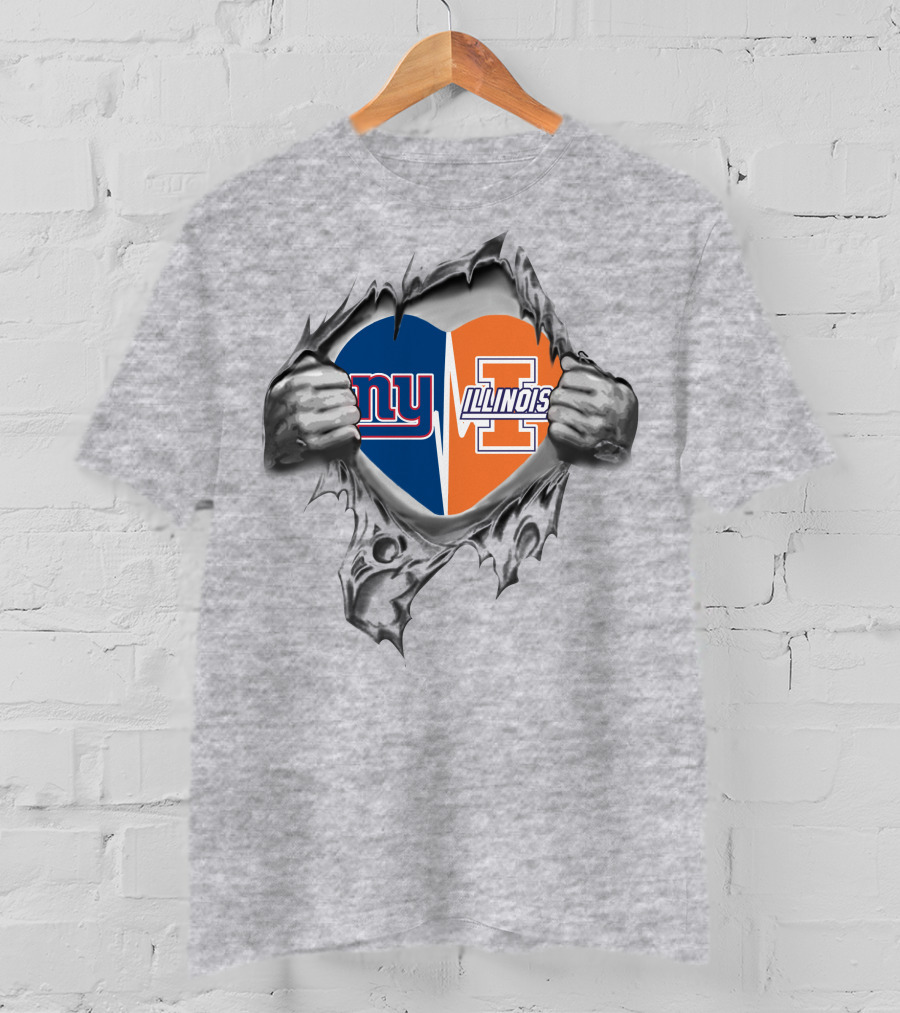 New York Giants Illinois Fighting Illini Heart T-Shirt