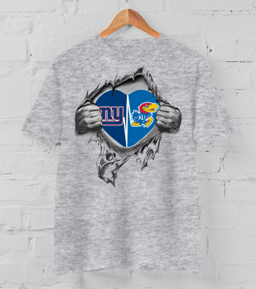 Giants KU Jayhawks Heart Symbol Fusion T-Shirt