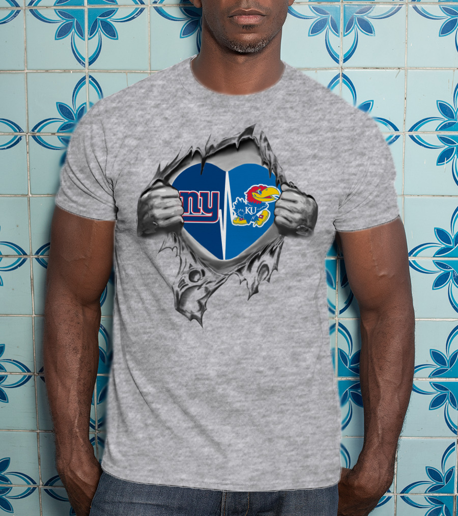 Giants KU Jayhawks Heart Symbol Fusion T-Shirt