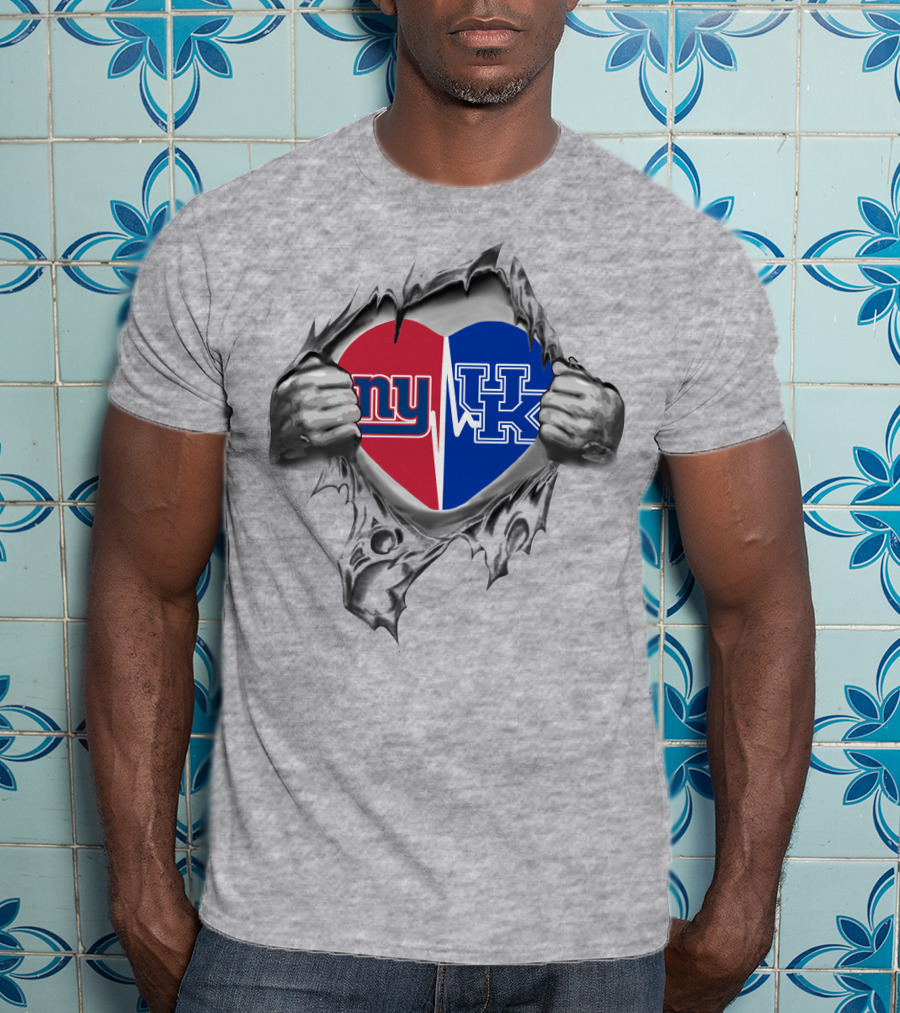 Giants Kentucky Heart NY UK Logos Torn Paper T-Shirt