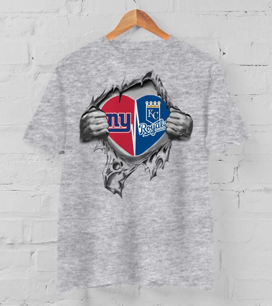 Giants Royals Heartbeat Fan Logo Mashup T-Shirt