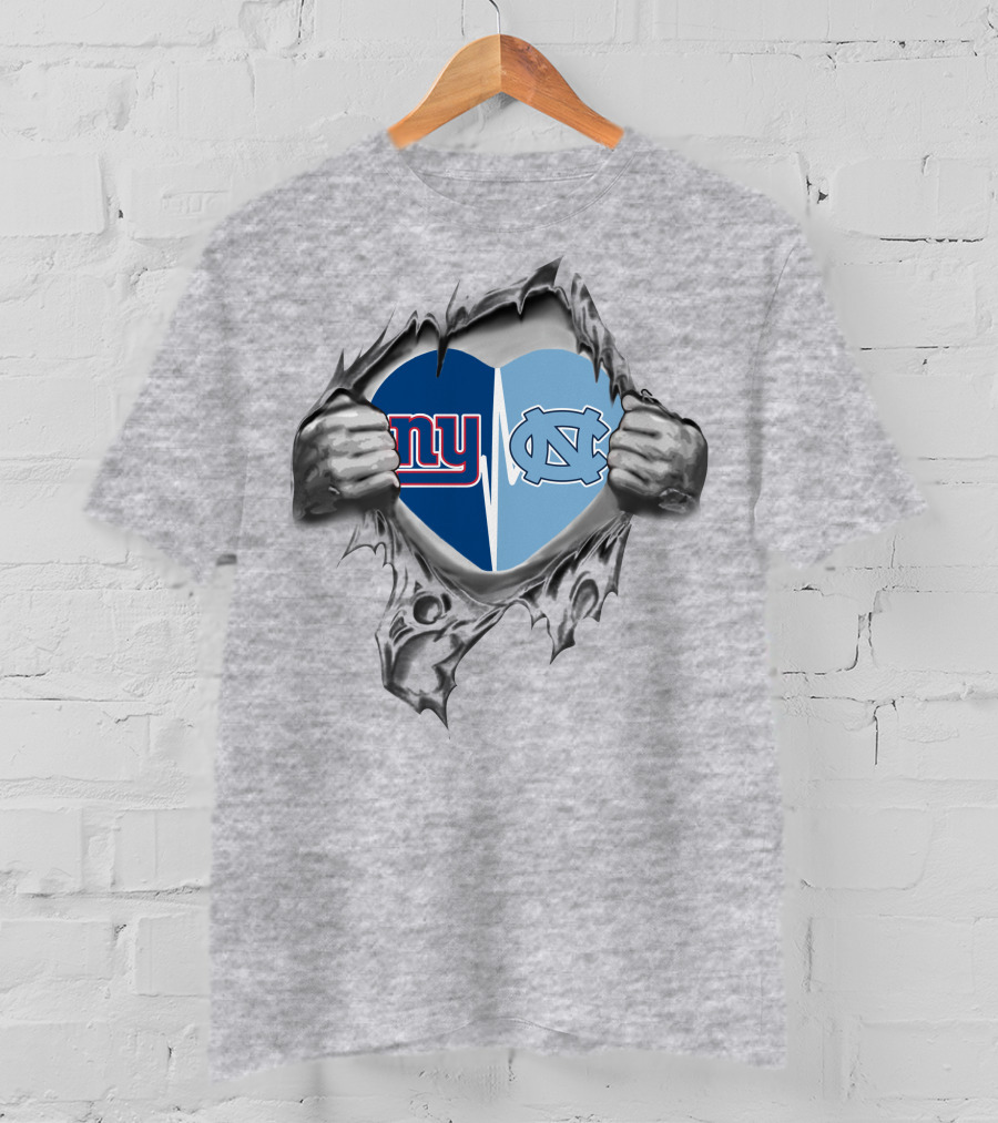 Giants Tar Heels Heart With New York North Carolina T-Shirt