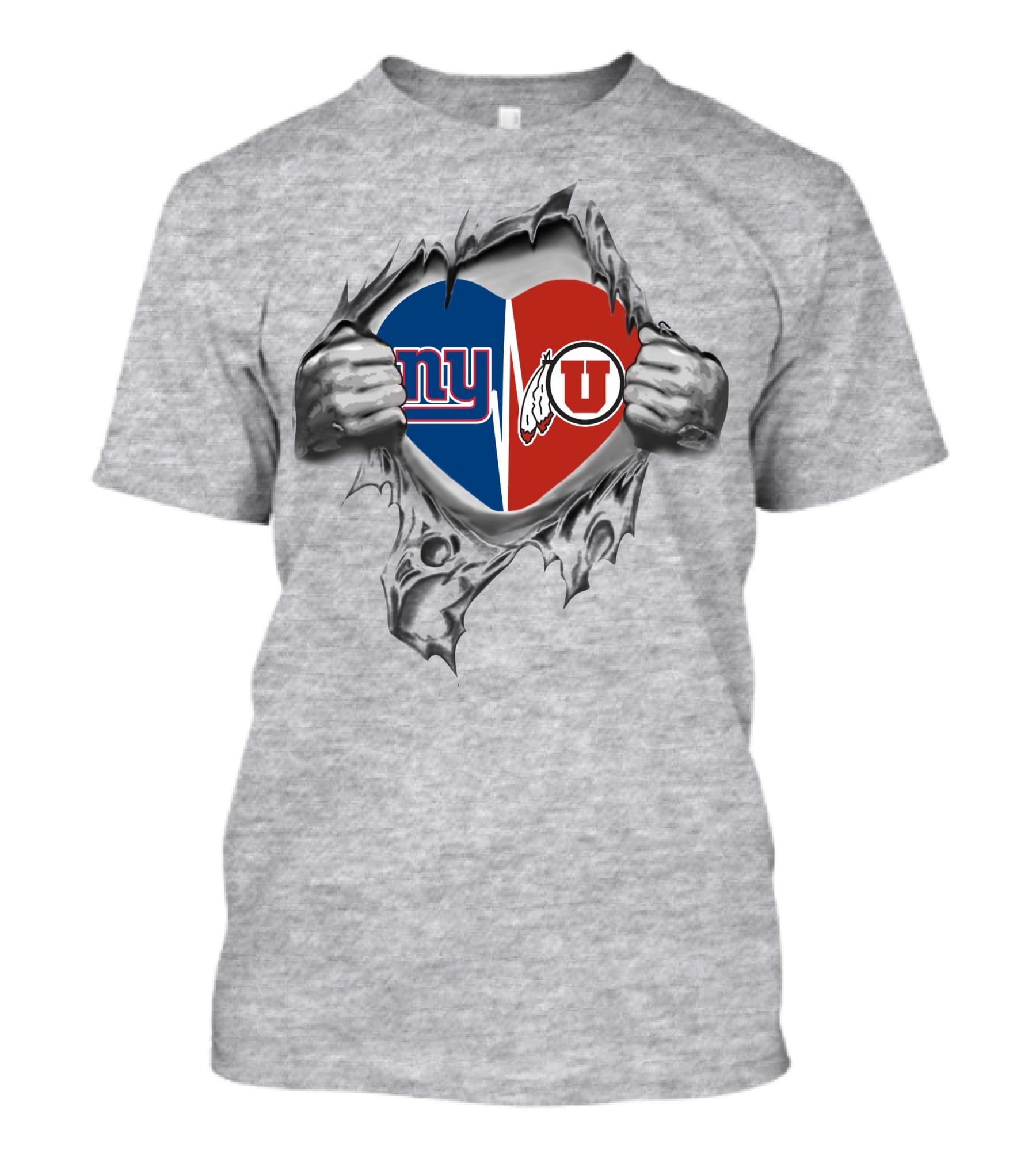 Giants And Utah Utes Heart Rip T-Shirt