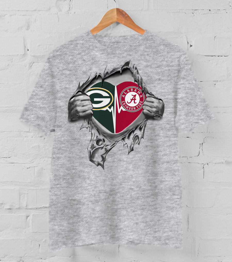 Green Bay Packers Alabama Crimson Tide Fan Heart T-Shirt