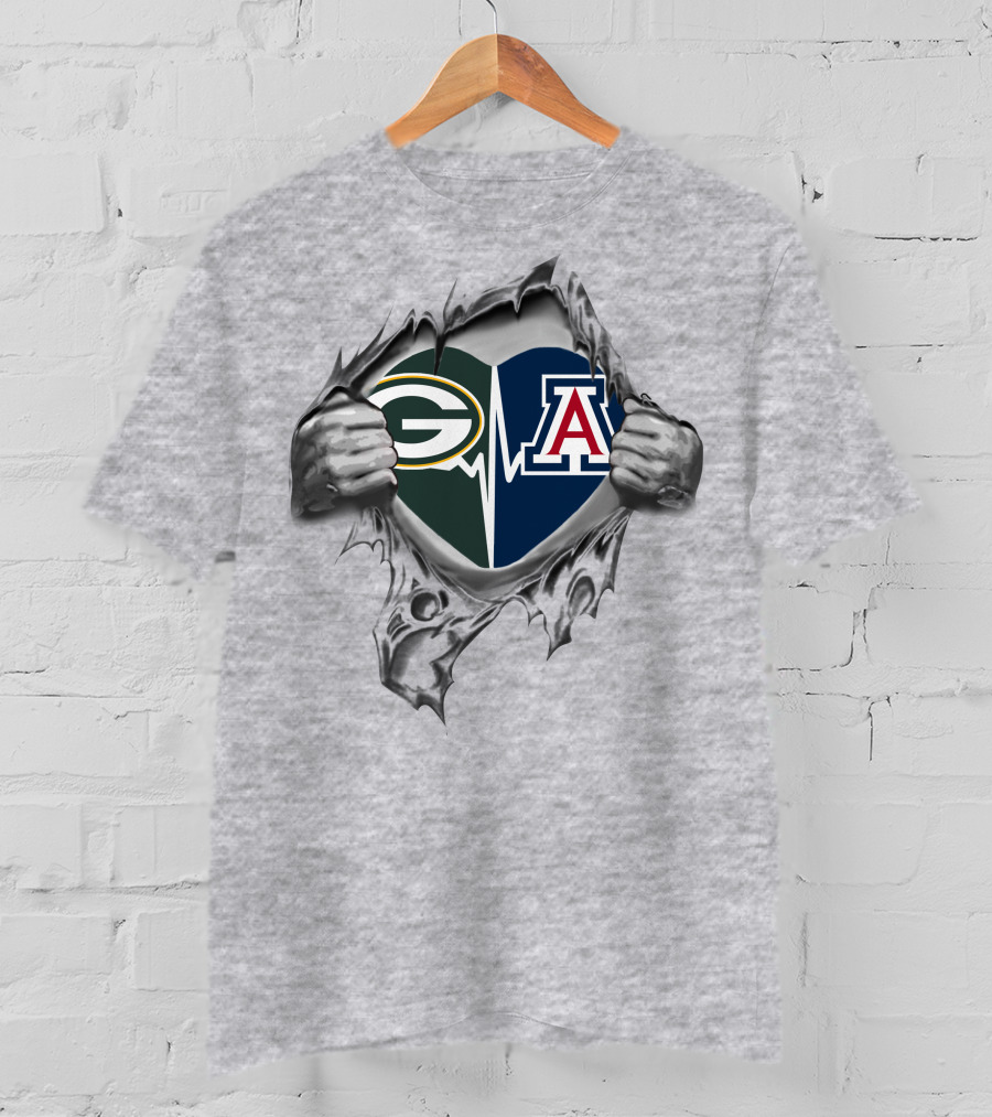 Green Bay Packers Arizona Wildcats Heartbeat Hands T-Shirt