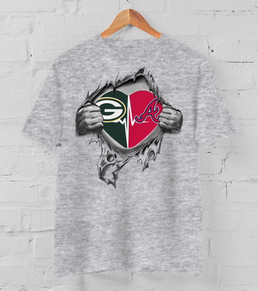 Green Bay Packers Atlanta Braves Heart Symbol Hands T-Shirt