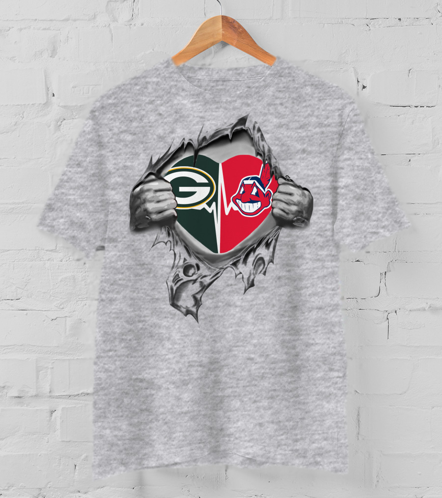 Green Bay Packers Cleveland Indians Heart T-Shirt