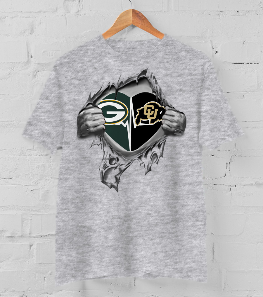 Green Bay Packers Colorado Buffaloes Heart Rip T-Shirt