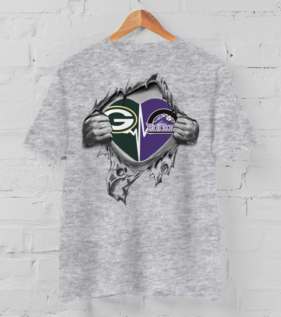 Green Bay Packers Colorado Rockies Heart T-Shirt