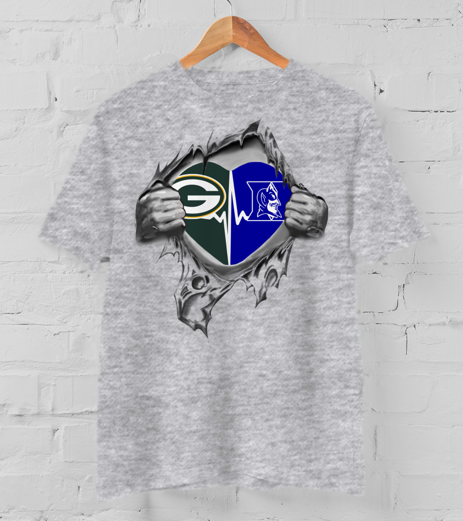 Green Bay Packers Duke Blue Devils Heartbeat T-Shirt
