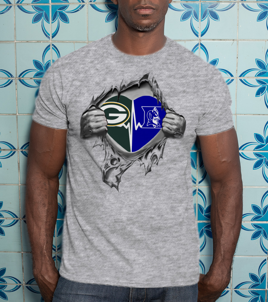 Green Bay Packers Duke Blue Devils Heartbeat T-Shirt