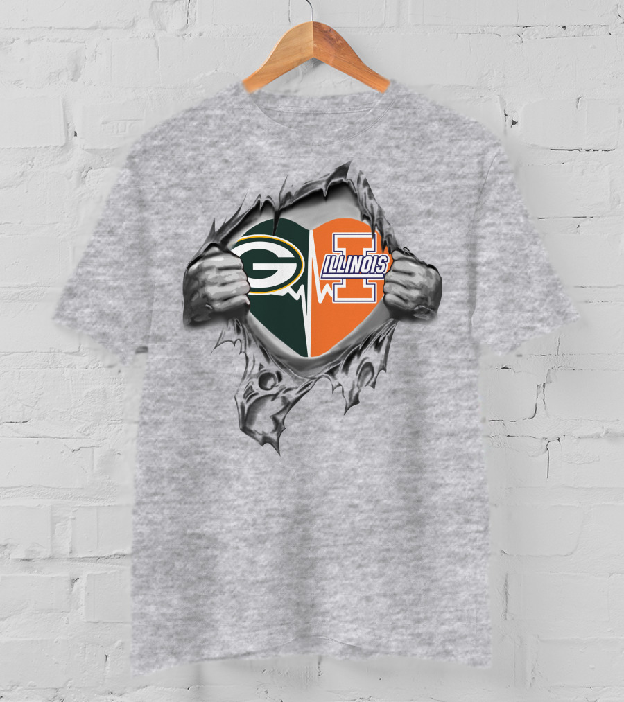 Green Bay Packers Illinois Fighting Illini Heart T-Shirt