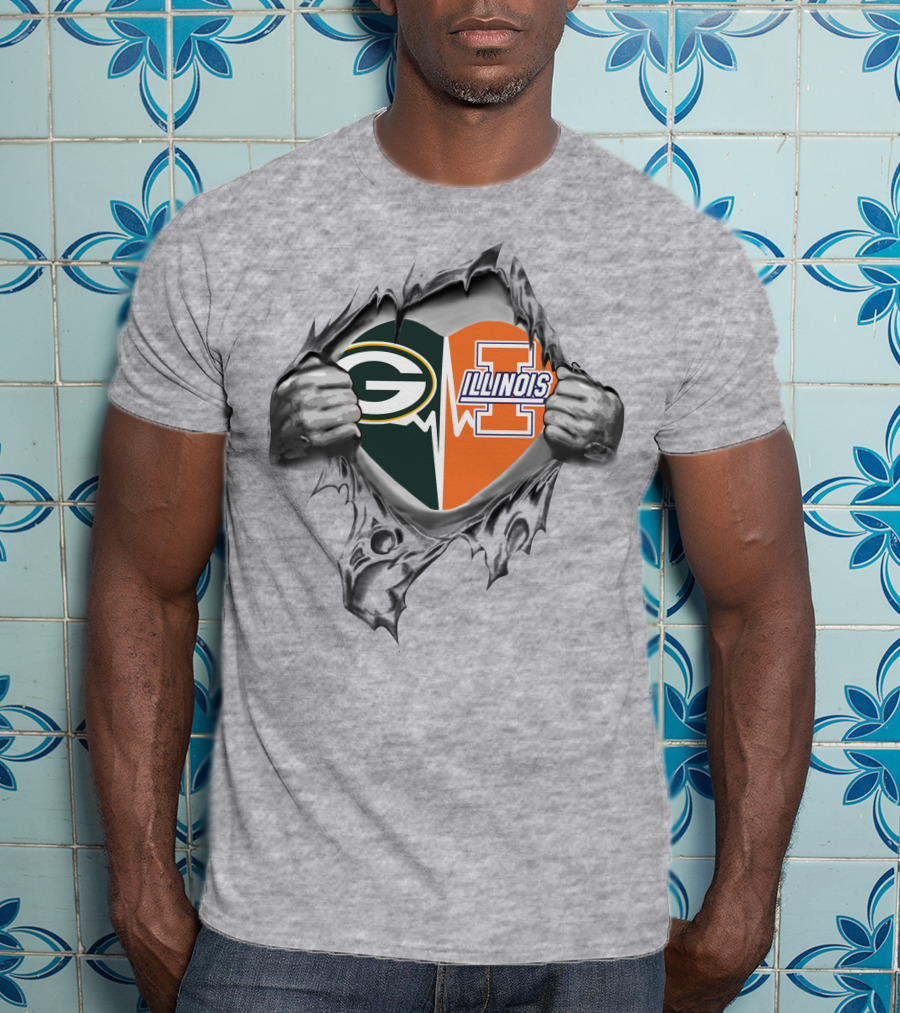 Green Bay Packers Illinois Fighting Illini Heart T-Shirt
