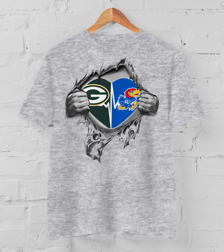 Green Bay Packers Heartbeat Kansas Jayhawks Pullover T-Shirt