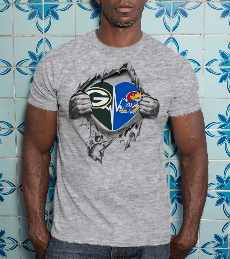 Green Bay Packers Heartbeat Kansas Jayhawks Pullover T-Shirt