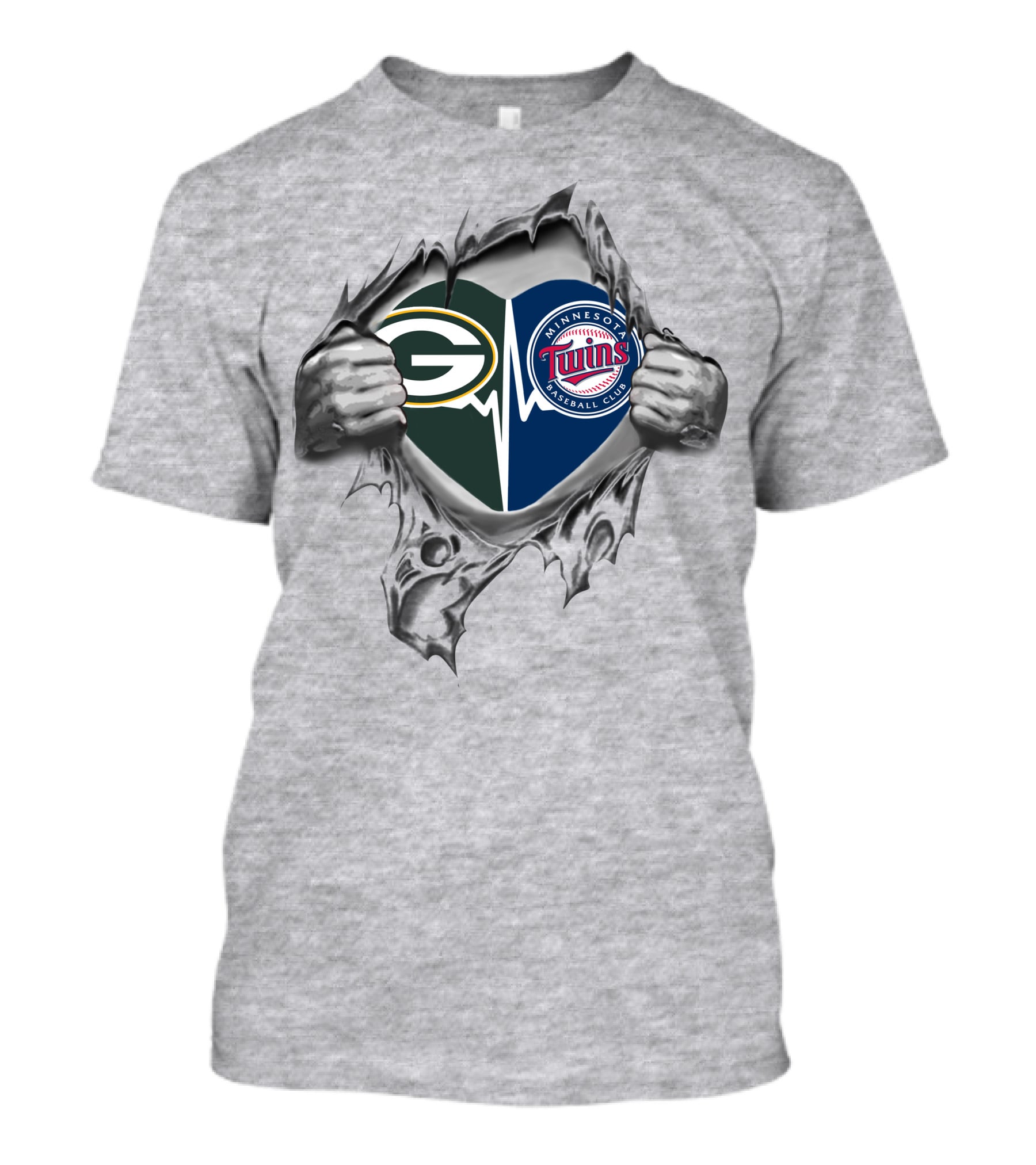 Green Bay Packers Minnesota Twins Baseball Club Heartbeat T-Shirt