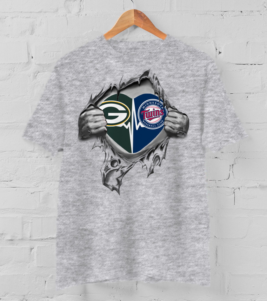 Green Bay Packers Minnesota Twins Baseball Club Heartbeat T-Shirt