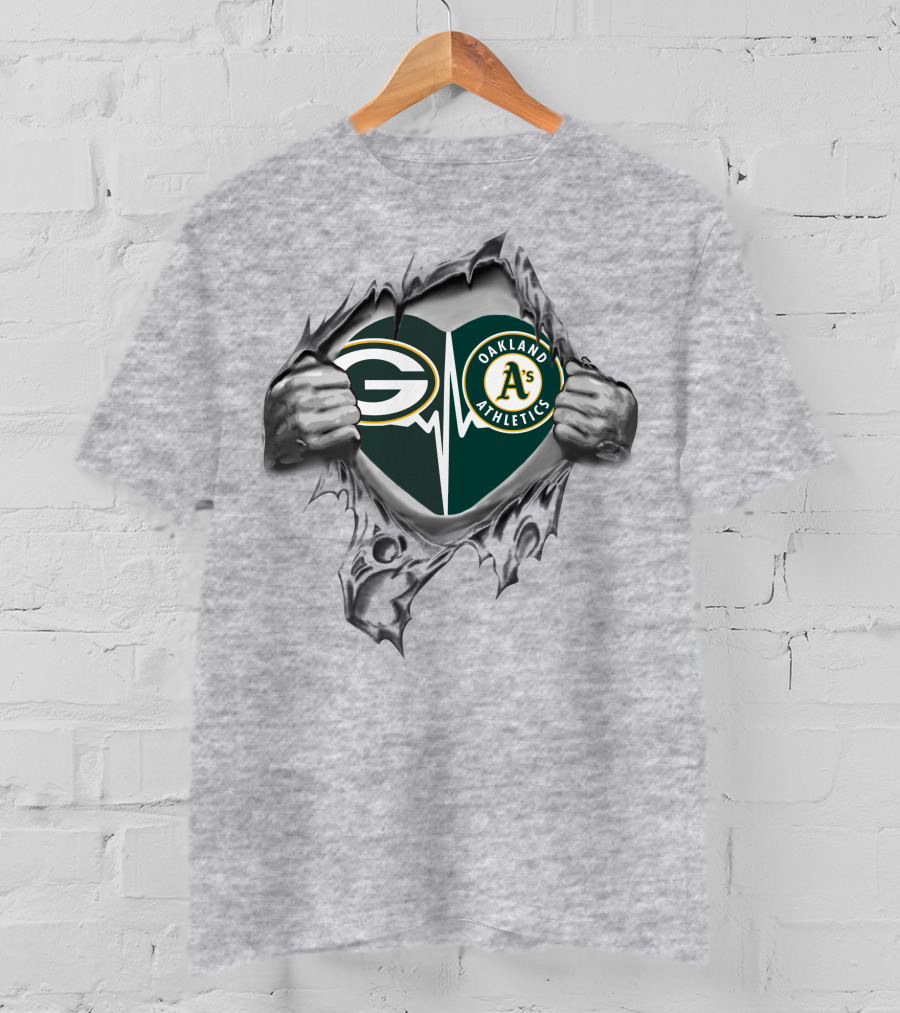 Green Bay Packers Oakland Athletics Heartbeat Emblem T-Shirt