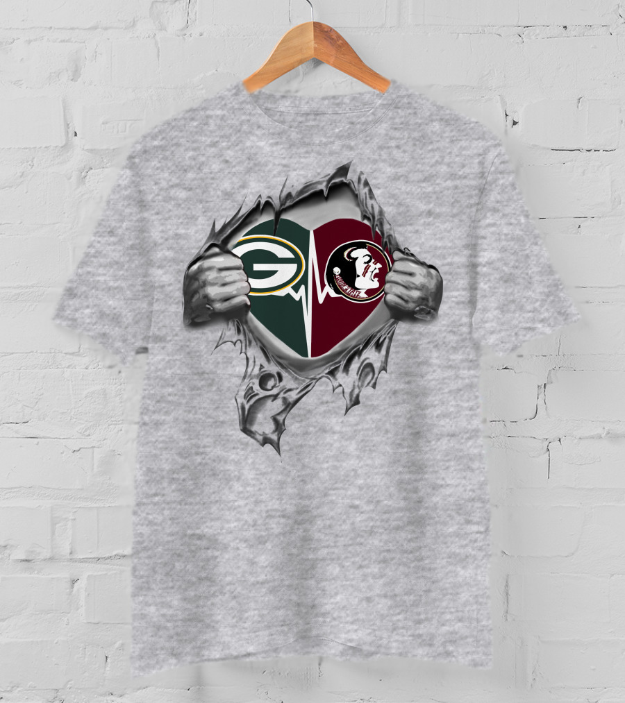 Green Bay Packers Florida State Seminoles Heartbeat T-Shirt