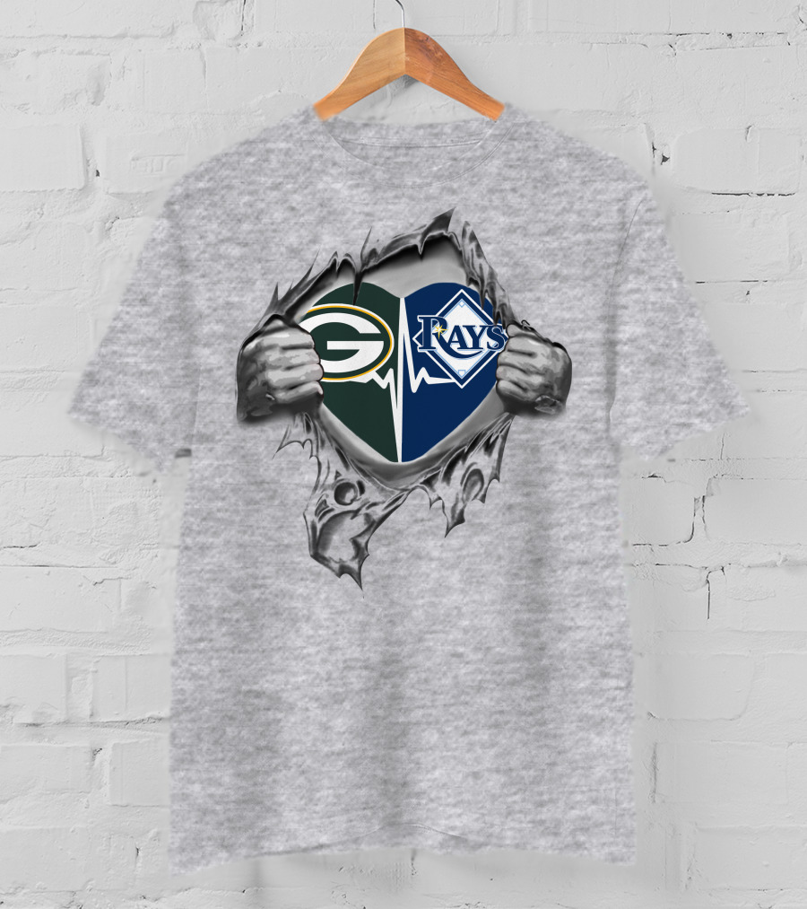 Green Bay Packers Tampa Bay Rays Heartbeat Logo Fusion T-Shirt