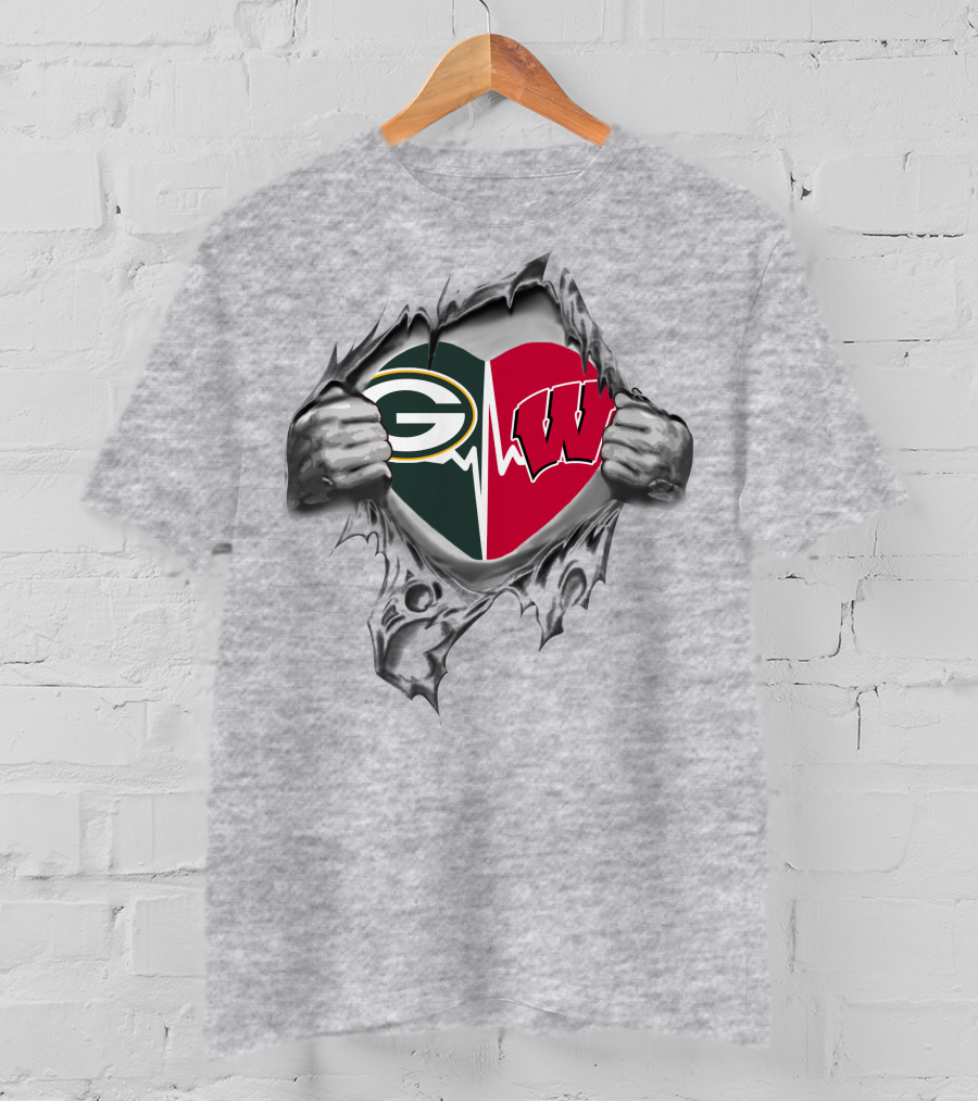 Green Bay Packers Wisconsin Badgers Heartbeat Fusion T-Shirt