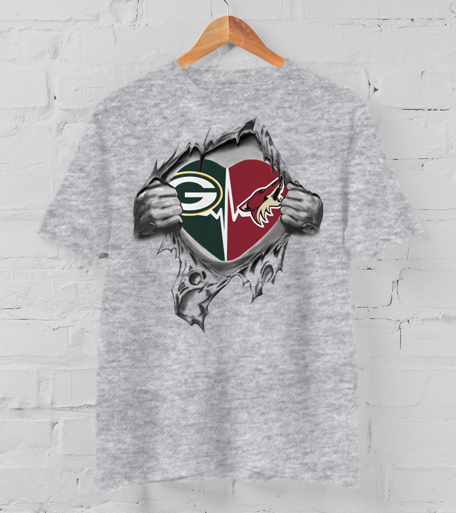 Green Bay Packers Heart Arizona Coyotes Logo Fusion T-Shirt