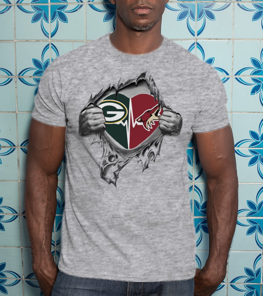 Green Bay Packers Heart Arizona Coyotes Logo Fusion T-Shirt