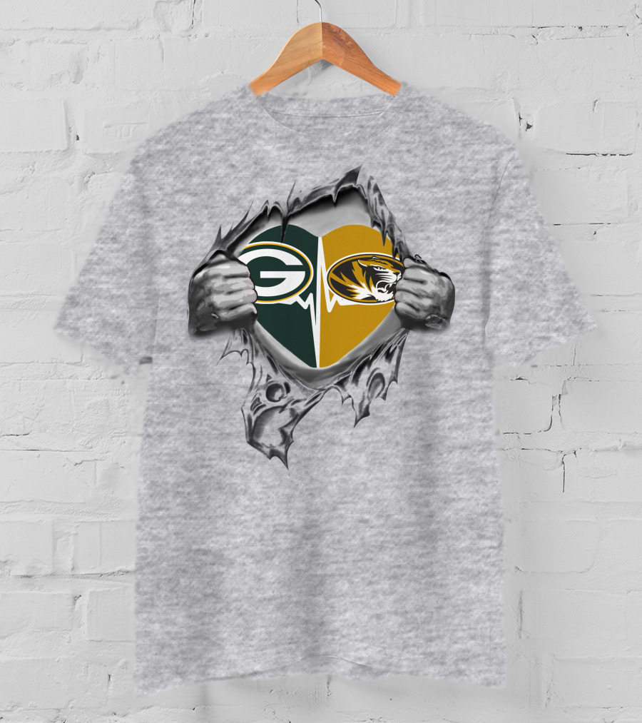 Green Bay Packers Missouri Tigers Heart T-Shirt